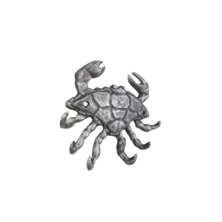 

[Pack Of 2] Rustic Silver Cast Iron Decorative Crab with Six Metal Wall Hooks 7