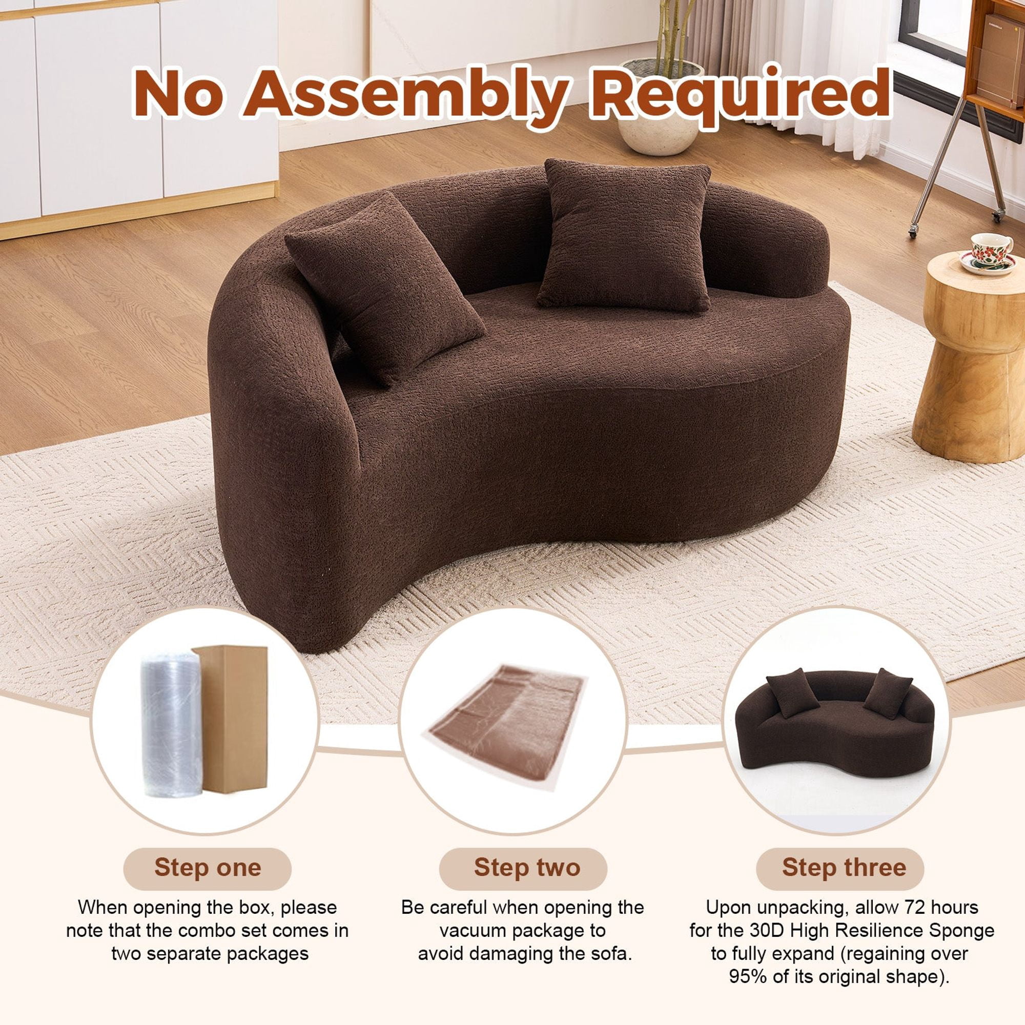 Sailvan S-Curved Chenille Sofa Loveseat, Dual-Depth, No Assembly, Compact for Small Spaces