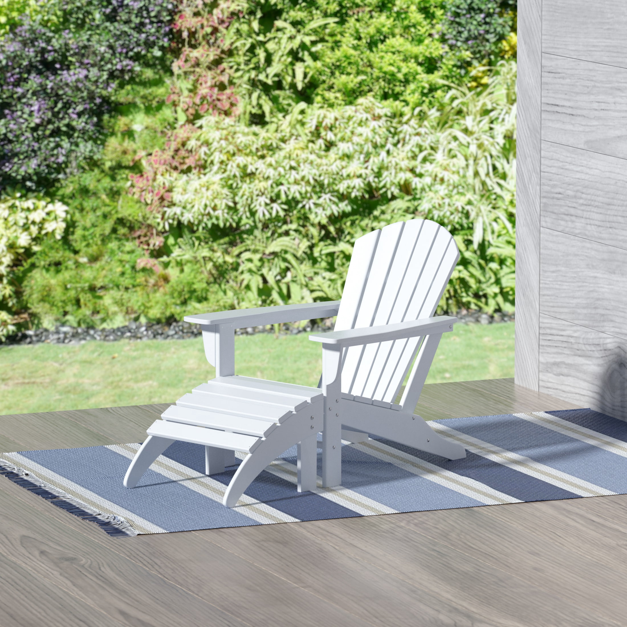Westin Outdoor Adirondack Patio Chair with Ottoman Footrest, White