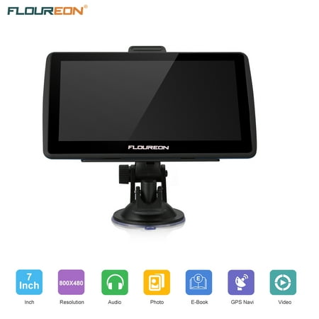 FLOUREON 7 Inch Capacitive LCD Touch Screen Truck&Car GPS Navigation SAT NAV Navigator Lifetime Map Updates (Best Price Garmin Sat Nav)