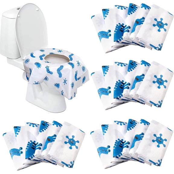 Potty Shields Disposable Toilet Seat Covers for All Ages 24 Pack - Protect From Public Toilets - XL, Weatherproof,  Individually Wrapped - Blue/Science
