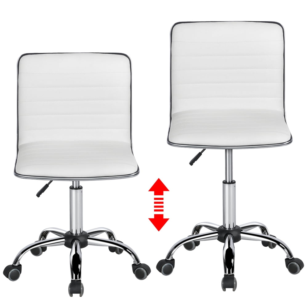 Alden Design Modern Adjustable Armless Faux Leather Swivel Office Chair, White