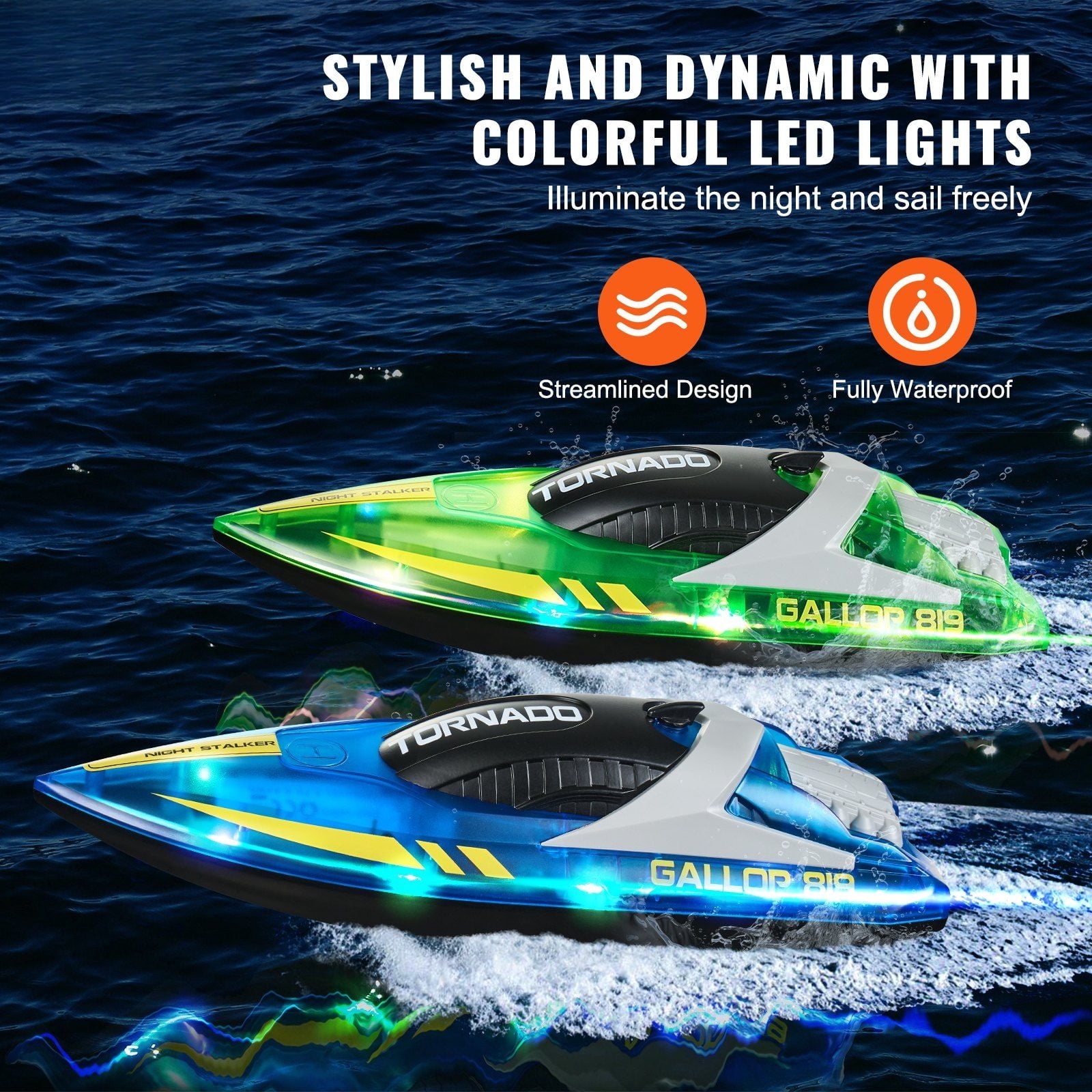Remote Control Boat 2.4GHz, 2-Pack High-Speed RC Racing Boats, 12km/h, Perfect Christmas Gift