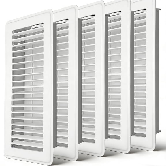 4" x 10" Floor Register -5Pack Floor Vent Covers, Heavy Duty Steel Walkable Floor Vents - Easy Adjust Air Supply Lever - Vent Covers for Home Floor Wall Ceiling (White)
