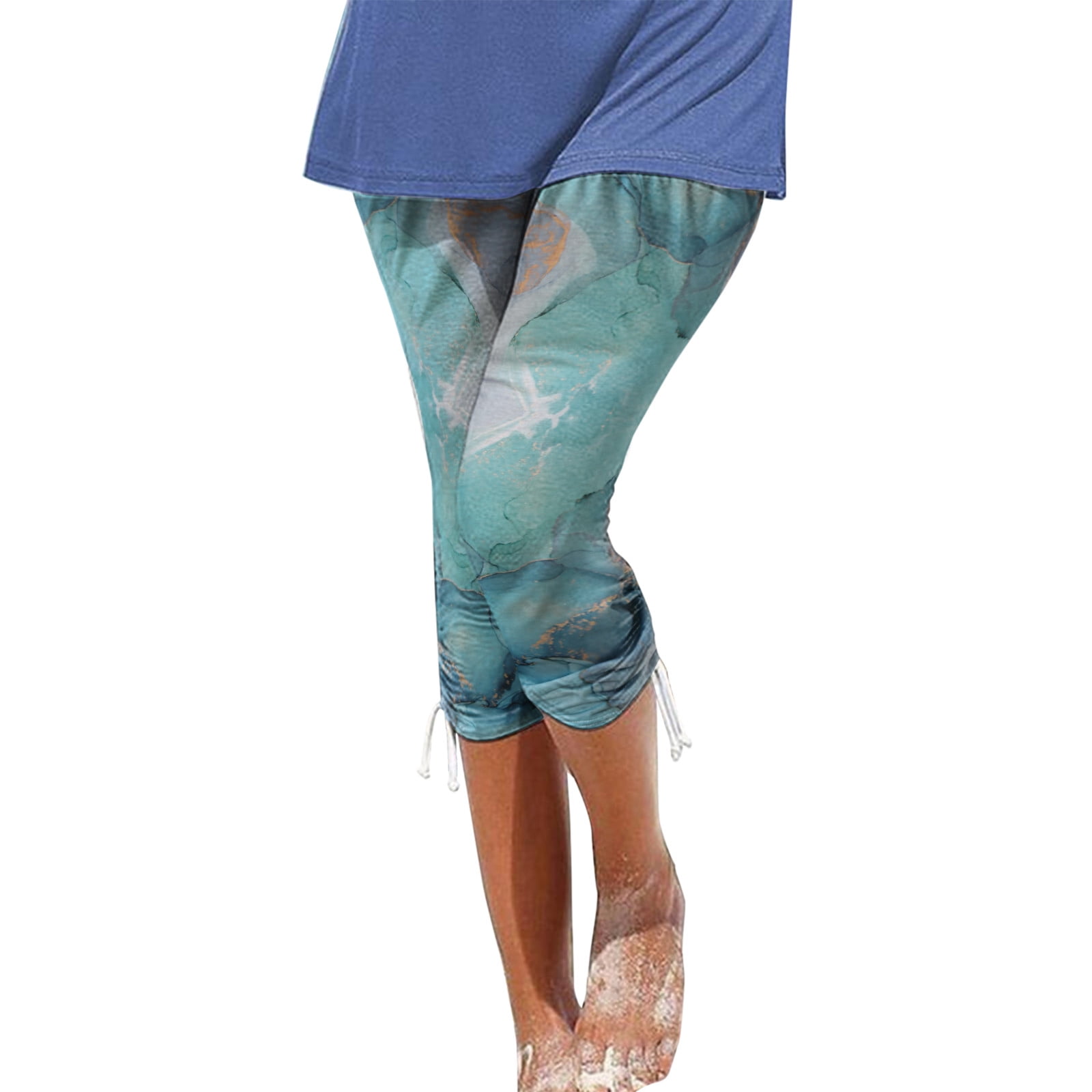 Odeerbi Beach Capris Pants for Women Casual Drawstring Printed Cropped ...