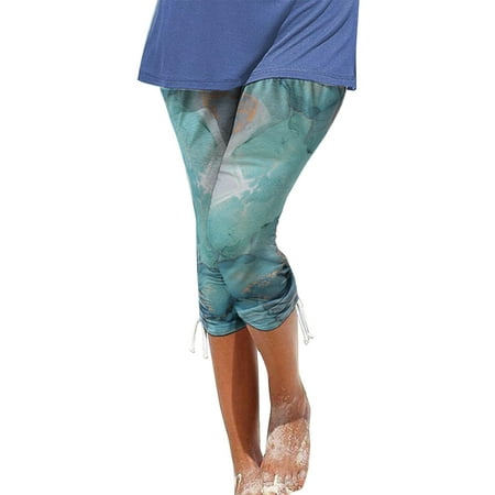 

Dadaria Capri Pants for Women Plus Size Stretch Drawstring Printed Cropped Pants Mint Green S Female