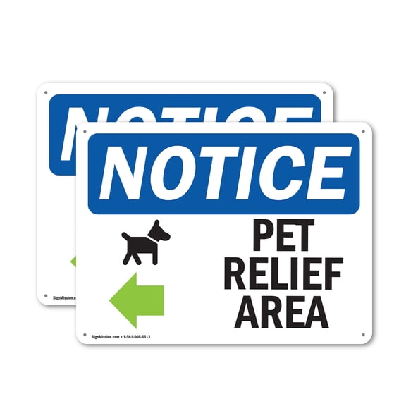 (2 Pack) Pet Relief Area [Left Arrow] OSHA Notice Sign 14 Inch X 10 Inch Plastic Sign, Weather Resistant, UV Protected for Workplace, Business, and Construction Site, Made in the USA