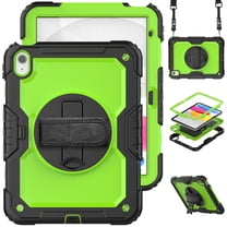 Dteck Rugged Case for Apple iPad (10th generation) 10.9-inch with Built-in Screen Protector, Rotating Hand Strap Stand Heavy Duty Shockproof Case with Carrying Shoulder Strap for iPad 10th Gen,Green