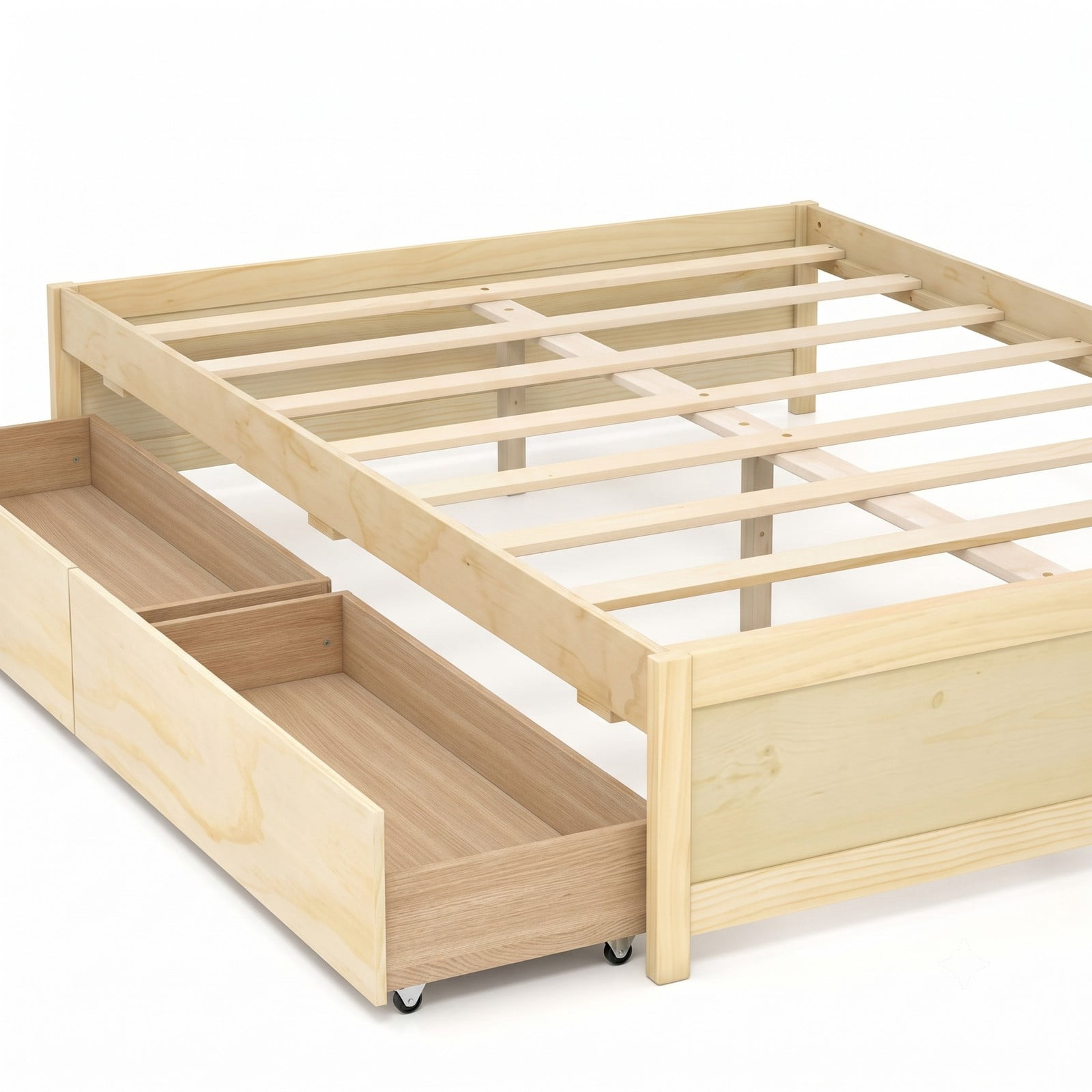 Furnibear Full Size Bed Frame with Storage, Wooden Platform Bed Frame with 2 Rolling Drawers, Full Bed Frame No Box Spring, Natural