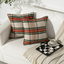 MAGOLIFE Set of 2 18x18 In Red Green Tweed Loop Yarn Scottish Tartan Buffalo Plaid Throw Pillow Cover Farmhouse Holiday Decorative Retro Classic Cushion Pillow Case For Living Room Couch Sofa Home