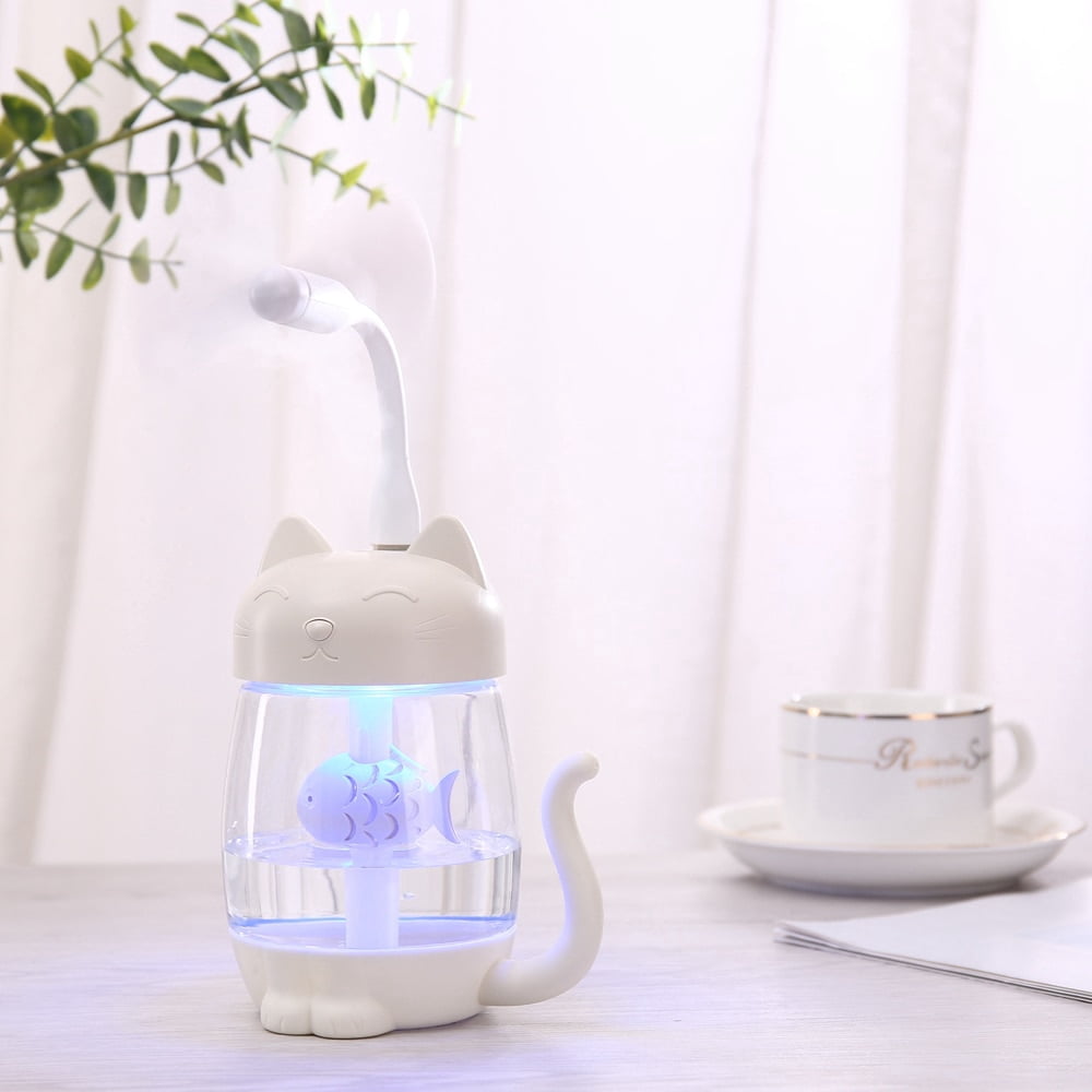 350ML Air Humidifier with Light Ultrasonic Adorable Cat Mini USB Humidificador Silent Color Light 3 In 1 Aroma Diffuser for Car