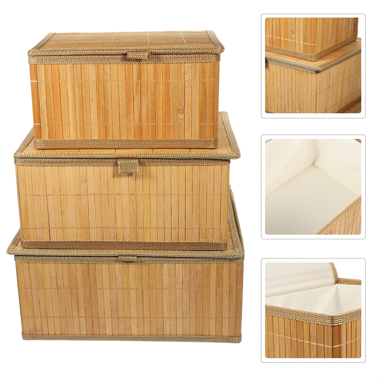 YAHUAN Woven Wooden Basket Wood Storage Crate Box, Decorative Rustic Basket  Bamboo Basket with Built-In Handles for Kitchen Pantry, Cabinet, Office