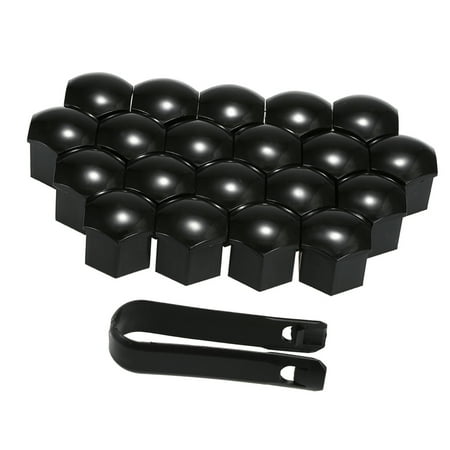 Gecheer 20pcs Universal 21mm Wheel Nut Covers Plating Lug Nut Caps Screw Protector Black