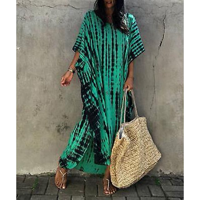2022 Vestido De playa bohemio con estampado De rayas para mujer, traje De ba?o, Túnica De verano para mujer, ropa De playa, bata De Plage Kafta