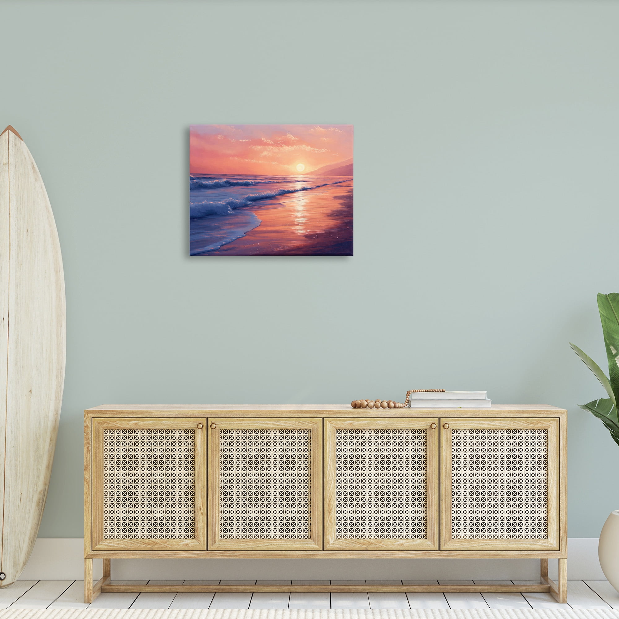 Stupell Industries Sunset over Beach Waves Landscape Photography Gallery Wrapped Canvas Art Print Wall Art, 30 x 24