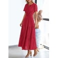 thumbnail image 4 of PRETTYGARDEN Womens Summer Maxi Dress Short Sleeve V Neck Hollow Out Eyelet A Line Long Flowy Beach Vacation Dresses, 4 of 9