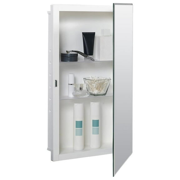 Bathroom Medicine Cabinet with Mirror, Frameless Bathroom Wall Cabinet with 2 Adjustable Shelves, Steel Body, Recessed Installation, 16 x 26 Inches