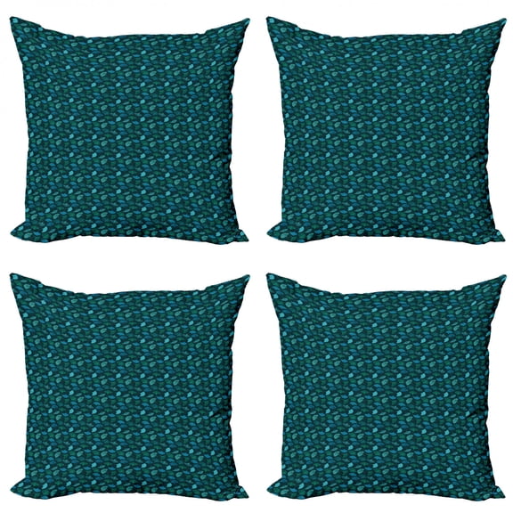 Ambesonne Tropical Throw Pillow Cover 4 Pack, Exotic Ginkgo Leaves Motif, 18", Turquoise Dark Teal