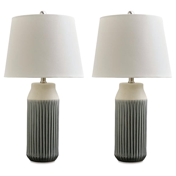 Signature Design by Ashley Afener Contemporary 25.75" Ceramic Table Lamp, Set of 2, Blue & Beige