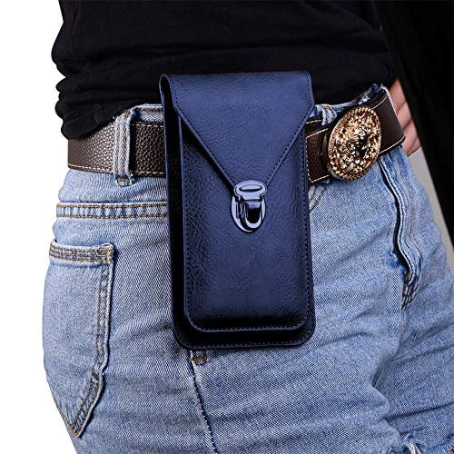 Soft Leather 2 Pouches Phone Bag, EpicGadget Vertical Belt Waist Pouch