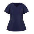 thumbnail image 2 of Stretch Women Nursing Scrubs Set - V Neck Classic Scrubs Medical Uniforms Top Skinny Pants JYC305 NAVY XL, 2 of 6