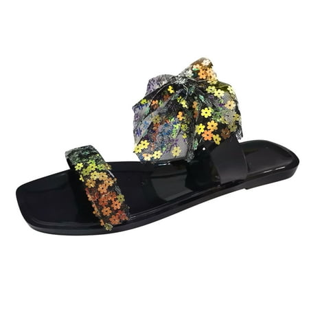 

CYMMPU Women s Slippers Clearance Summer Sandals For Women Flat Slip On Sandals Crystal Roman Shoes Open Toe Casual Sandals