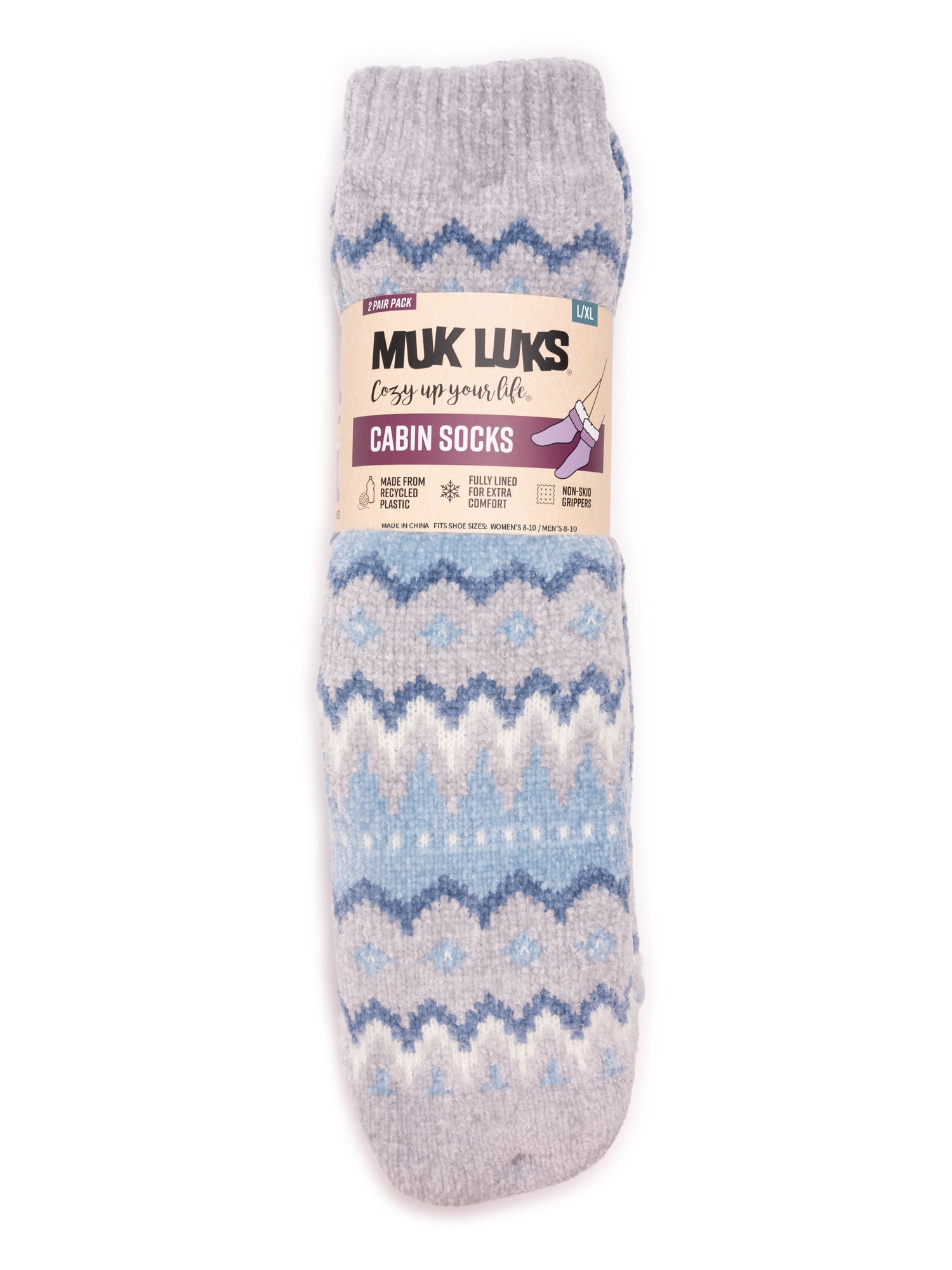 MUK LUKS Women's Tall Rib Cuff Cabin Socks, 2-Pack, S-XL