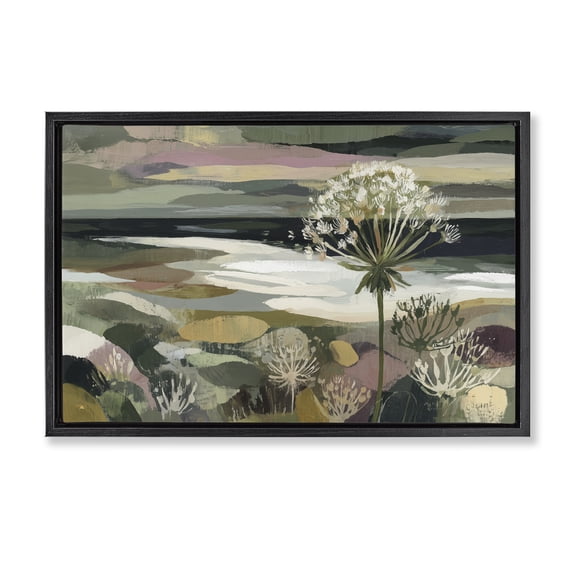 Stupell Industries Coastal Dandelion in Misty Meadow Black Floating Frame Canvas Art, 25 x 17, by Chromatic Storm Studio