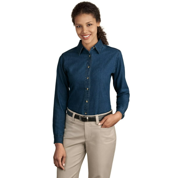 Port & Company - Ladies Long Sleeve Value Denim Shirt - Walmart.com