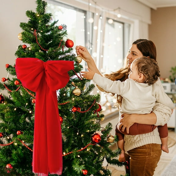 AYktou Christmas Bows, Chiffon Large Bowknot Ribbon Christmas Tree Decorations Wreath Bow for Xmas Tree Topper Home Front Door Floor-Length Mirror Decor Bow Hanging Window Beauty Scene Layout, Red
