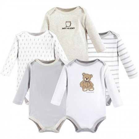 Hudson Baby Cotton Long-Sleeve Bodysuits 5pk, Bear, 0-3 Months