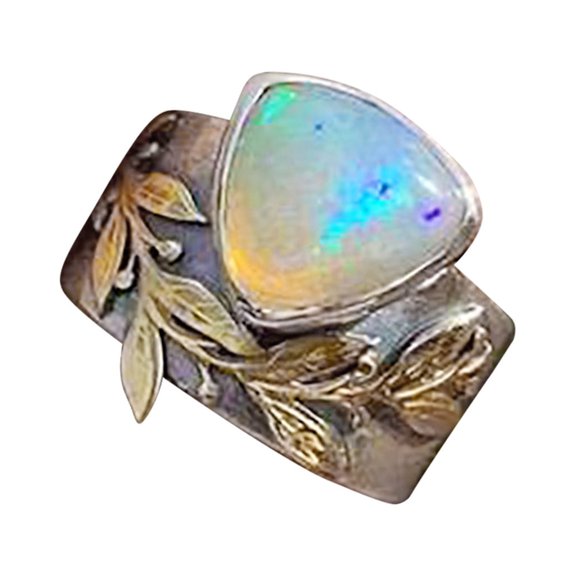 Rings for Women Vintage Exquisite Leaves Opal Jewelry Gifts Valentine's Day Gifts Alloy Ring Jewelry