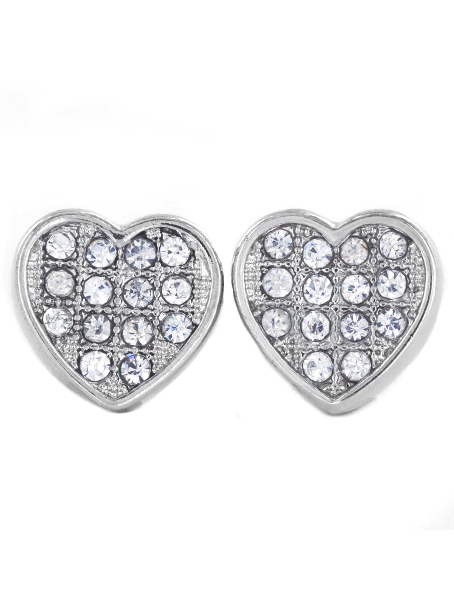 Coastal Jewelry Silver Tone Micro Pave Crystal Heart Stud Post Earring