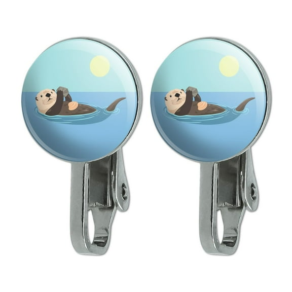 Sea Otter Eating Giant Clam Novelty Clip-On Stud Earrings
