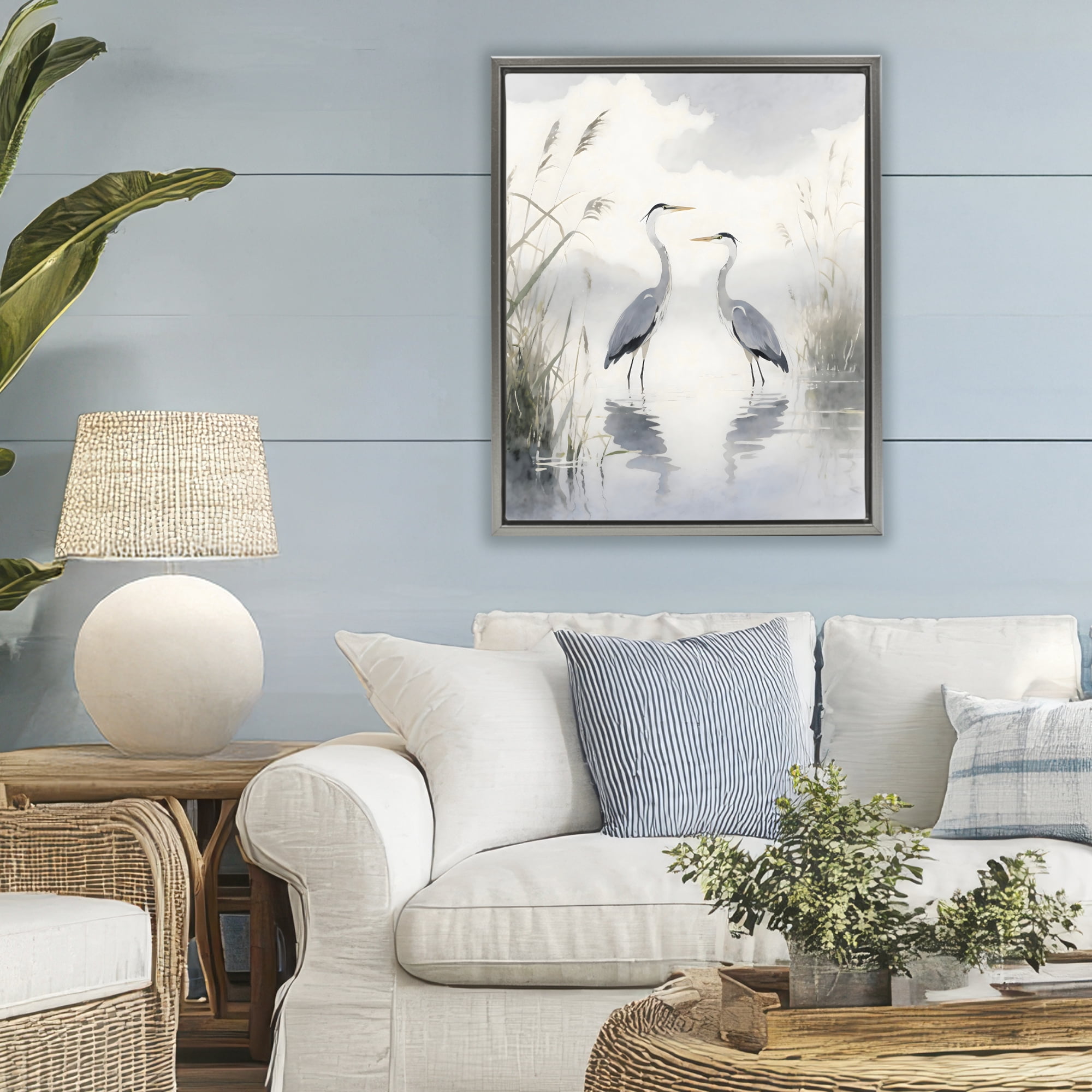 Stupell Industries Serene Wetlands Heron Reflections Gray Framed Floater Canvas Wall Art, design by Creative Studio