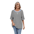 thumbnail image 3 of Women'S Striped Color Clash Loose Short Sleeve Top Black and White L, 3 of 6
