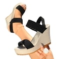 thumbnail image 4 of Avrnliq Womens Casual Wedge Sandals Elastic Slip On Open Toe Breathable Canvas Lightweight Comfort Summer Walking Sandals Black,Size 41, 4 of 9
