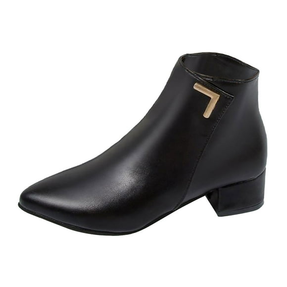 jovati Ladies Fashion Casual Solid Color Pointed Toe Thick Heel Ankle Boots