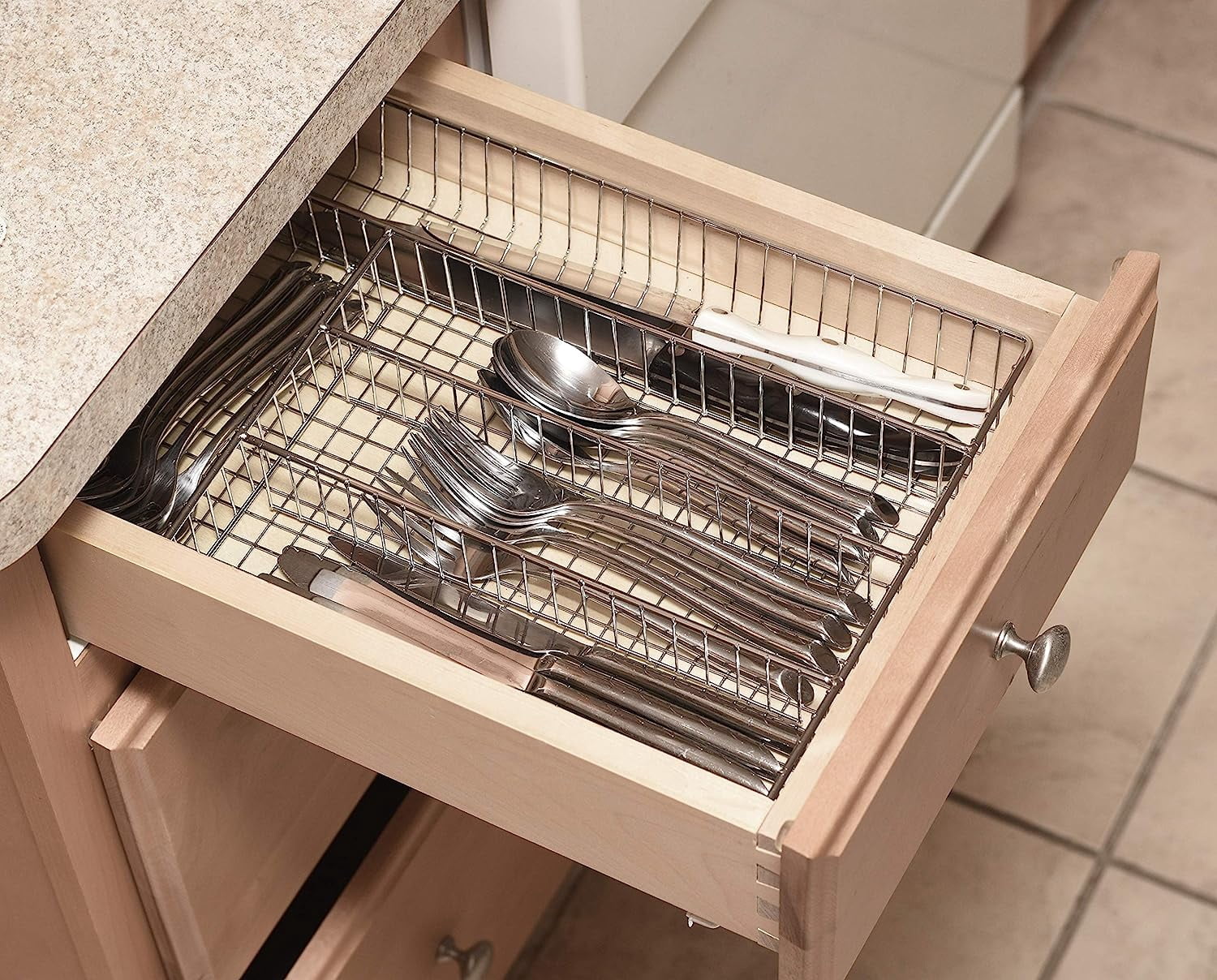 YBM Home Metal Wire Chrome Plated Kitchen In-Drawer Serving Utensils, Flatware, Cutlery Desk and Office Supplies Organizer/Tray Holder Silverware Storage, 2558