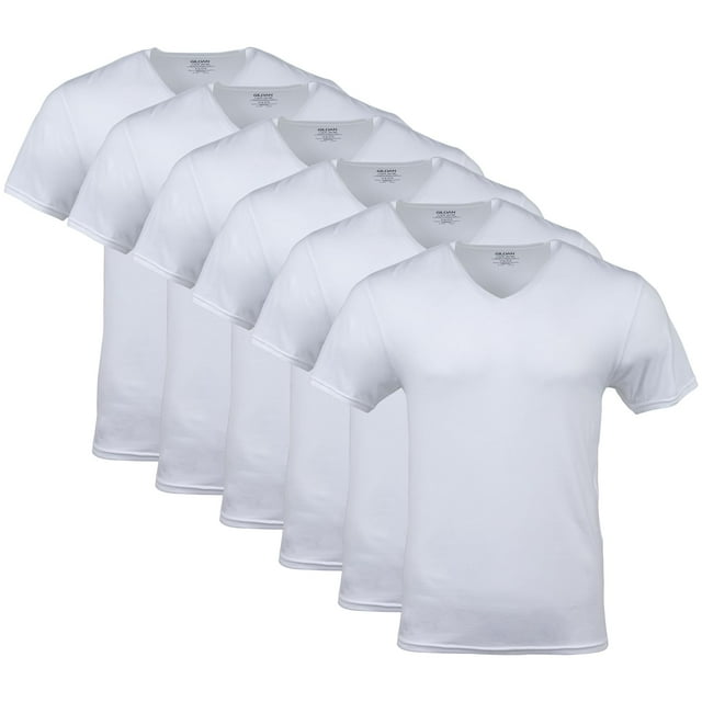 Pack de 6 camisetas de hombre Gildan G1103 cuello en V blancas, talla grande