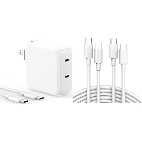 67W Dual Port USB C Power Adapter Bundle with 2 Pack 6.6ft USB C to USB C Cable