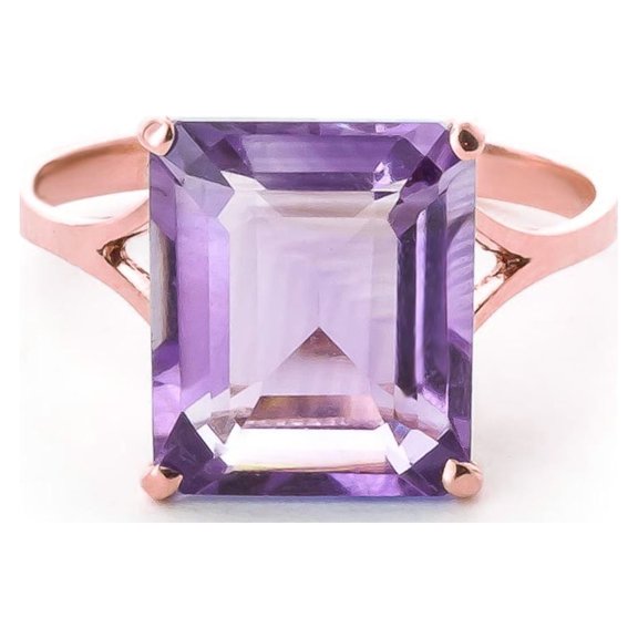 Galaxy Gold GG 14K Rose Gold Natural Octagon-Shaped Amethyst Ring - February Birthstone - Peace & Wisdom - Sizes 5.5 to 11 - Fine Jewelry for Women
