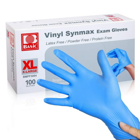 Synmax Basic Vinyl Exam Gloves  Blue  X-Large  Box of 100