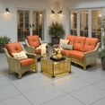 thumbnail image 5 of Ovios 4 Pieces Outdoor Furniture Set High Back All-Weather Wicker Patio Conversation Set with Solar Light Coffee Table, Orange Red(Textured), 5 of 9