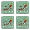 thumbnail image 1 of Christmas Coaster Set of 4, Hand Drawn Vintage Bike with Small Xmas Tree House Silhouettes Snow, Square Hardboard Gloss Coasters, Standard Size, Almond Green Red White, by Ambesonne, 1 of 2