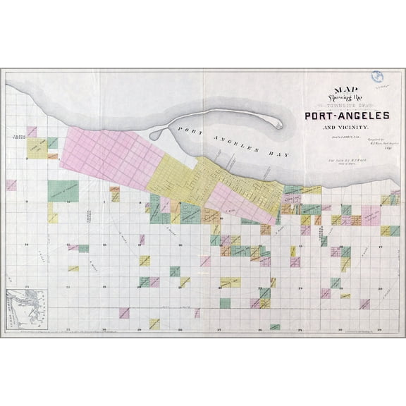 24"x36" Gallery Poster, Map of Port Angeles vicinty washington state 1891