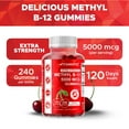 thumbnail image 5 of (3 pack) Vitamatic Extra Strength Vitamin B12 5000 mcg (Methyl B12) Gummies - 240 Count - Energy Metabolism Support and Nervous System Health Support, Natural Cherry Flavored, 5 of 12