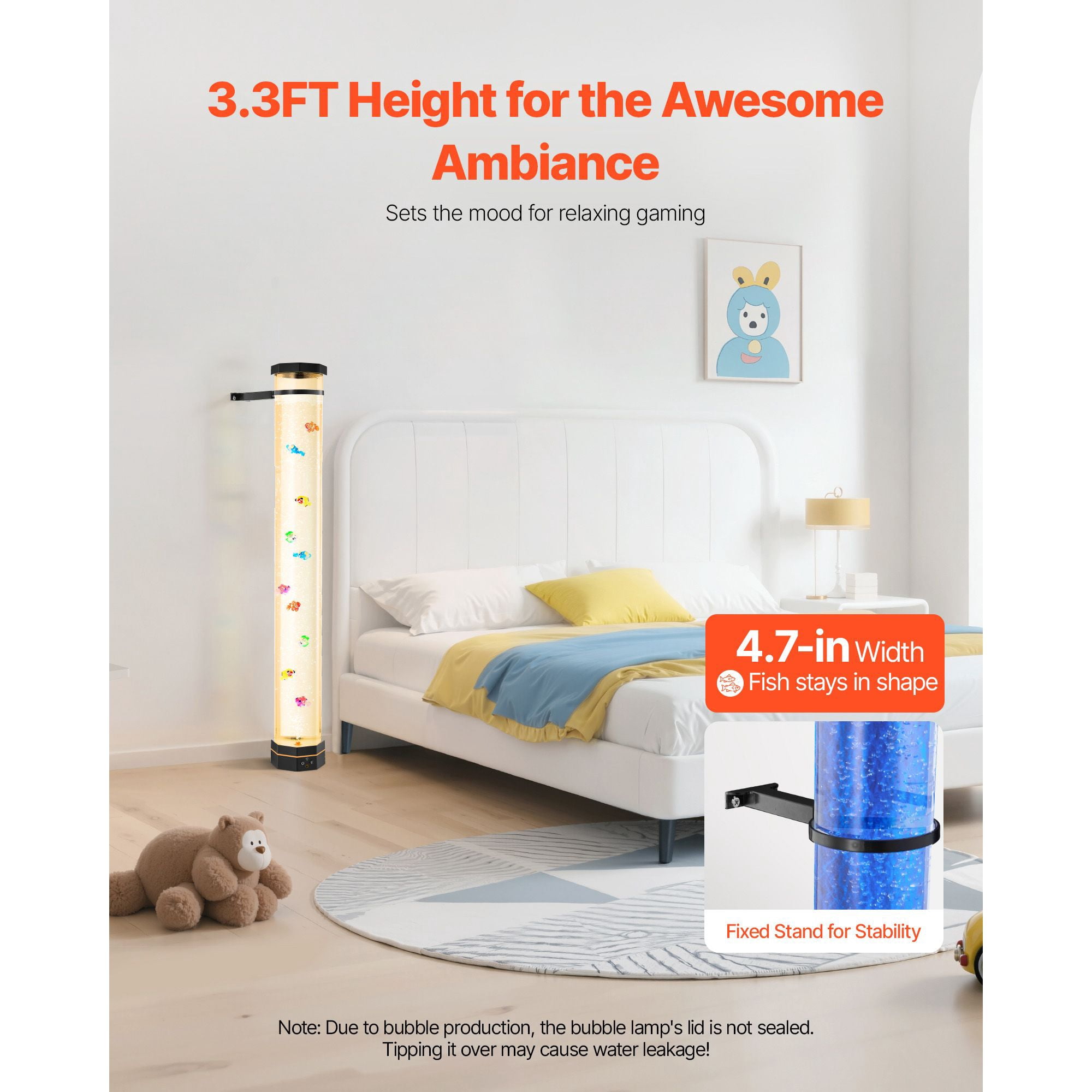 Bubble Lamp Floor-Standing 39 Inch 16 Color Remote Control Anti-Tip 40-45dB for Autism ADHD Anxiety Relief