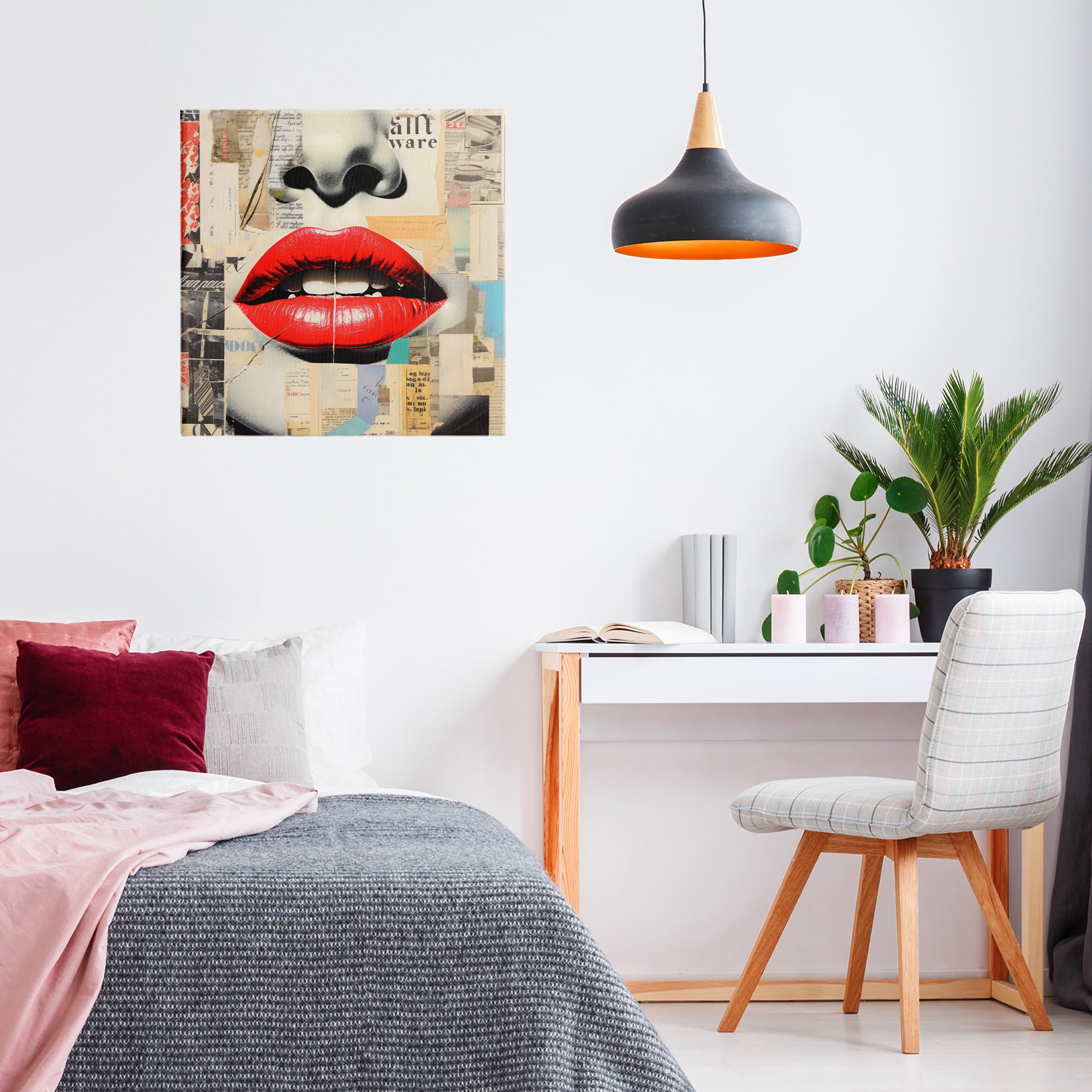 Stupell Industries Fashion Collage with Scarlet Lips Canvas Wall Art, design by Creative Studio
