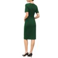 thumbnail image 3 of INSPIRE CHIC Work Dress for Women Square Neck Short Sleeve Button Down Vintage Sheath Midi Dresses with Belt M Dark Green, 3 of 5